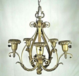 Antique Victorian Art Nouveau 5 Light Brass Chandelier