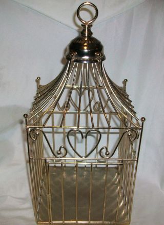 Vintage Gold Metal Bird Cage 16 " Hearts Hanging Ring Garden Home Décor