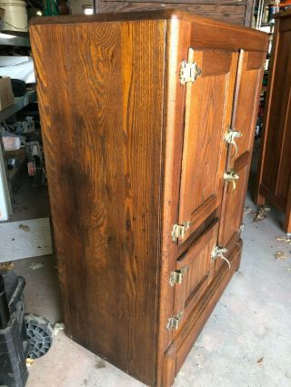 Vintage 3 - Door Wooden Ice Box Chest Cooler One Owner Tin Wood Antique 2
