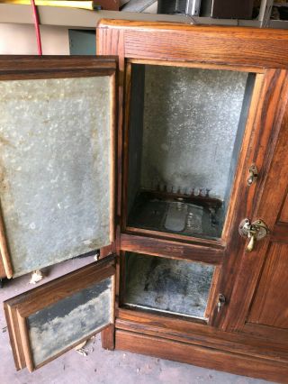 Vintage 3 - Door Wooden Ice Box Chest Cooler One Owner Tin Wood Antique 5