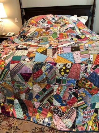 Handmade Hand Sewn Vintage Antique Quilt Made In Vermont Queen/king