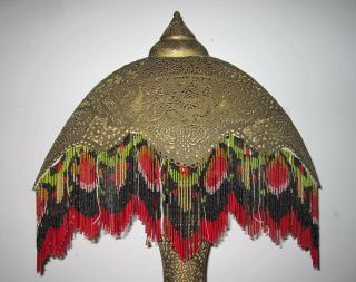 Antique Pierced Brass Moroccan Turkish Moorish Beaded Fringe Table Lamp 3