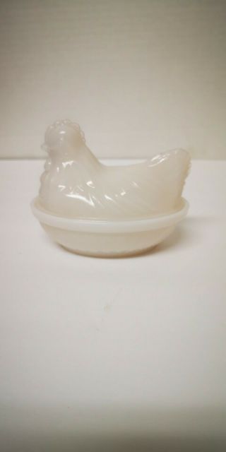 Vintage White Milk Glass Hen On Nest Chicken Candy Dish Covered Bowl W Lid Farm