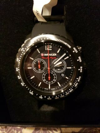 Wenger Swiss Army Made Roadster Black Night Chronograph Watch 45mm Black