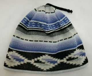Vintage Patagonia Knit Beanie Hat Size Medium Blue Wool Blend Aztec Nordic Ski