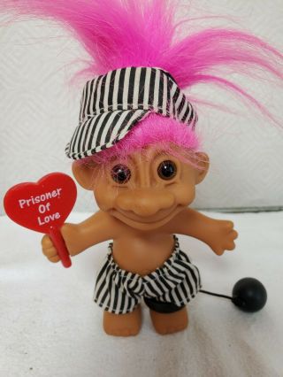 Vintage Russ Berrie Prisoner Of Love Troll Doll With Ball And Chain Pink Hair
