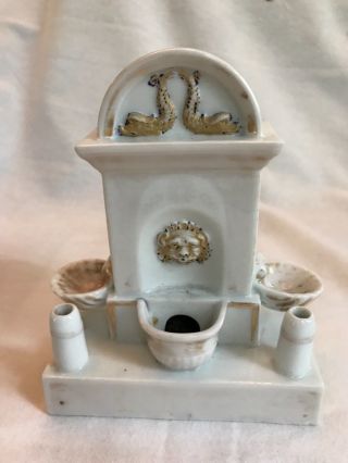 Antique 19th Century Porcelain Inkwell In The Form Of A Water Fountain