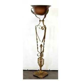 Antique Wrought Iron Plant Stand,  With Removable Copper Bowl