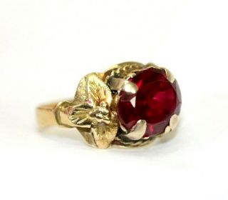 Vintage,  Estate 18k Yellow Gold,  Syn.  Ruby Womens Ring: Size 6,  3.  7 Grams