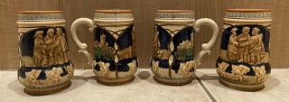 (set Of 4) Vintage & Colorful Ceramic German Style Beer Stein Mug Made In Japan