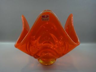 Vintage Viking Art Glass Persimmon Orange Handerchief Bowl Label