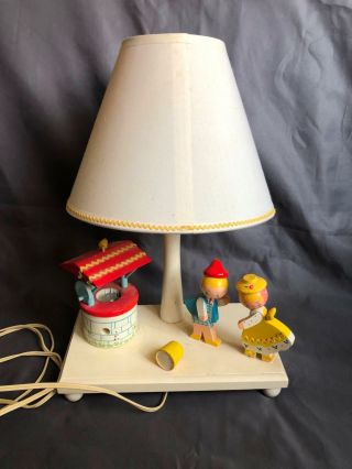 Vintage Irma Nursery Jack And Jill Night Light Lamp Wooden W/ Lap Shade Rd