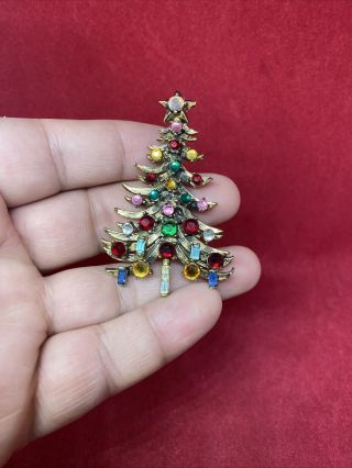 Vintage Hollycraft Christmas Tree Brooch Pin Rhinestone