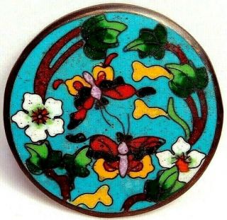 Antique Vtg Button Very Large Butterfly Chinese Bronze Cloisonne Enamel