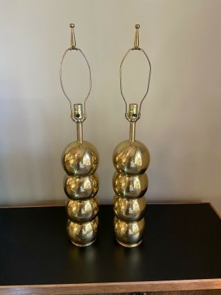 Vintage Mid Century Brass Stacked Ball Lamps By George Kovacs.
