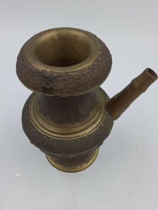 Antique Vintage Brass Hindu Tibetan Buddha Motif Holy Water Pot Vase Magic Lamp 3