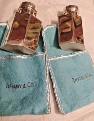 VINTAGE ' TIFFANY & CO.  ' STERLING SILVER SALT AND PEPPER SET,  BOX,  BAGS 3