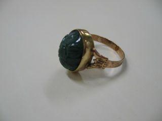 Antique Vintage Art Deco 14k Carved Jade Ring size 7.  5 2