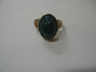 Antique Vintage Art Deco 14k Carved Jade Ring size 7.  5 3