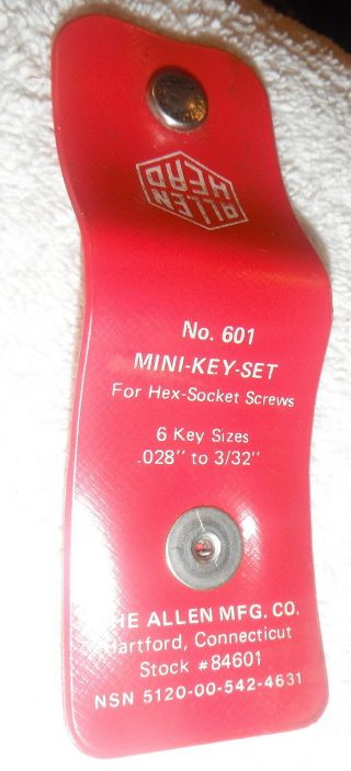 Vintage Rare Allen Head Mini Hex Key Set,  601,  In Case,  Navy Stock Number,  Tool