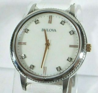 Bulova 98p171 Ladies Diamond Accented Two Tone Mother Of Pearl Dial Watch