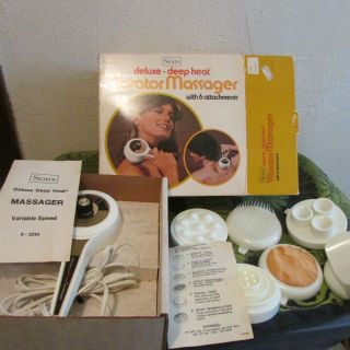 Vintage Sears Deluxe - Deep Heat,  Vibrator Massager W/ Attachments,  Box,  Instruct