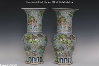 Fine Chinese Pair Three Color Porcelain Foo Dogs Vases