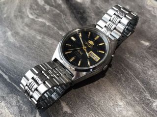 Vintage 1970s Wrist Watch Orient Crystal Aaa Bracelet Black Dial Rare Tt L469711