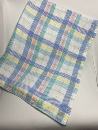 Vintage Beacon Baby Blanket Pastel Plaid Cotton Weave Wpl 11935 38 " X 53 " Usa