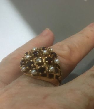 Vintage Kimberly 14k Solid Yellow Gold Ring With Pearls & Rubies 8.  9 Grams Sz 7