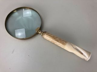 Vintage Magnifying Glass With Unique Stone Carved Handle Decor Metal