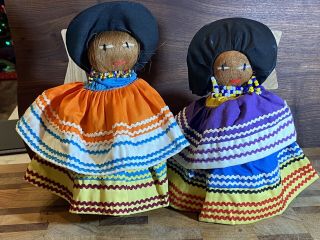 2 Antique Vintage Florida Seminole Indian Dolls Native American Palmetto Fiber