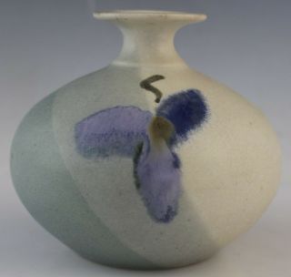 Vintage Signed Folette Studio Art Pottery Glazed Floral Vase