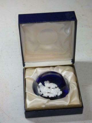 Vintage Baccarat Zodiac Aries Paperweight Cobalt Blue With White Sulphide Ram
