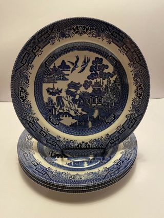Vintage Blue Willow Dinner Plates By Churchill England Set Of 4