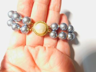 Double Strand Blue Hand Knotted Glass Faux Pearl Bracelet Vintage