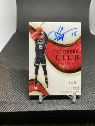 2019 - 20 Immaculate Vince Carter Scorers Club Acetate Auto On Card 6/49 -