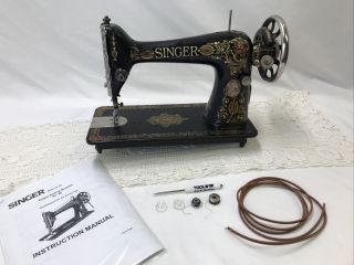 SERVICED Antique Singer Sewing Machine Red Eye Treadle Head 66 Heavy Duty Ornate 3