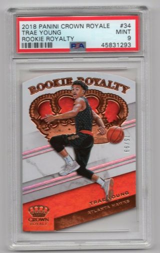 2018 - 19 Crown Royale Trae Young Rc Rookie Royalty Bronze Hawks Rookie /99 Psa9