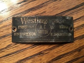 Westinghouse Electric Ac Fan Motor Id Tag Plate 321347 Vintage Antique