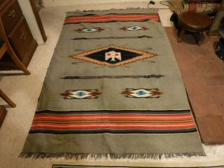 Antique / Vintage Rio Grande Chimayo Indian Thunderbird Blanket 50 X 80 Fringe