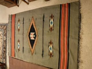 antique / vintage rio grande chimayo indian thunderbird blanket 50 x 80 fringe 2