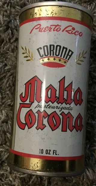 Malta Corona Vintage 10 Oz Straight Steel Pull Tab Beer Can,  Puerto Rico Empty