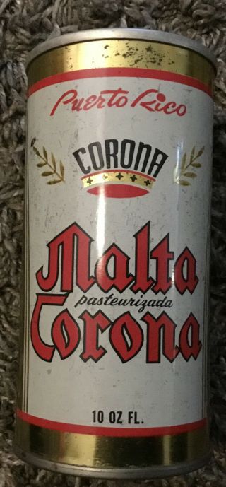 Malta Corona Vintage 10 oz straight steel pull tab beer can,  Puerto Rico Empty 2