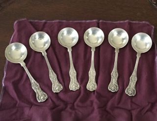 Fine Set Of 6 Antique Sterling Silver Bouillon Spoons J E Caldwell Kings Pattern