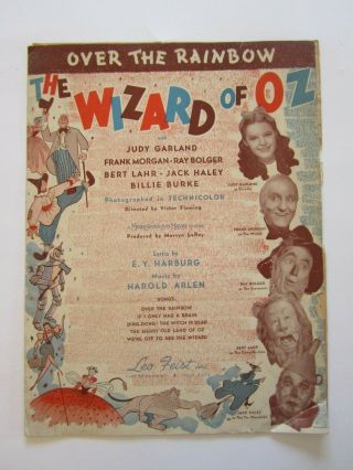 Vintage Wizard Of Oz Over The Rainbow Sheet Music 1939 Judy Garland Film Movie
