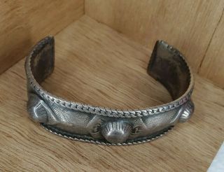 Vtg Antique Old.  Solid Sterling Silver Native American Indian Ethnic Cuff 83gram