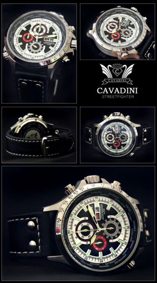 Luxus Chronograph Tag/dat - Cavadini Uhr Tachymeter Drehbare Ring Design