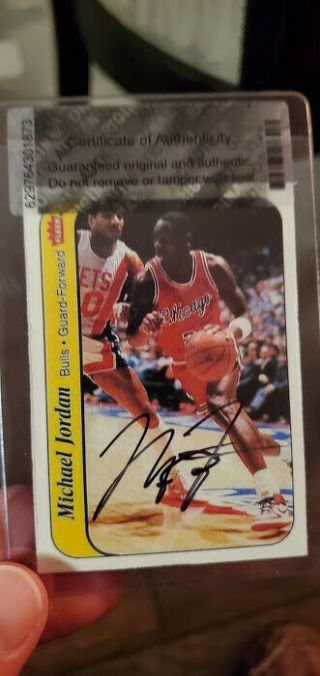 Autographed 1986 Fleer Stickers Michael Jordan 8 Basketball Card