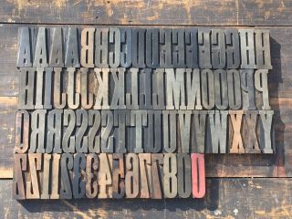 Large 4” Antique Vtg Clarendon Wood Letterpress Print Type Block A - Z Letters Set